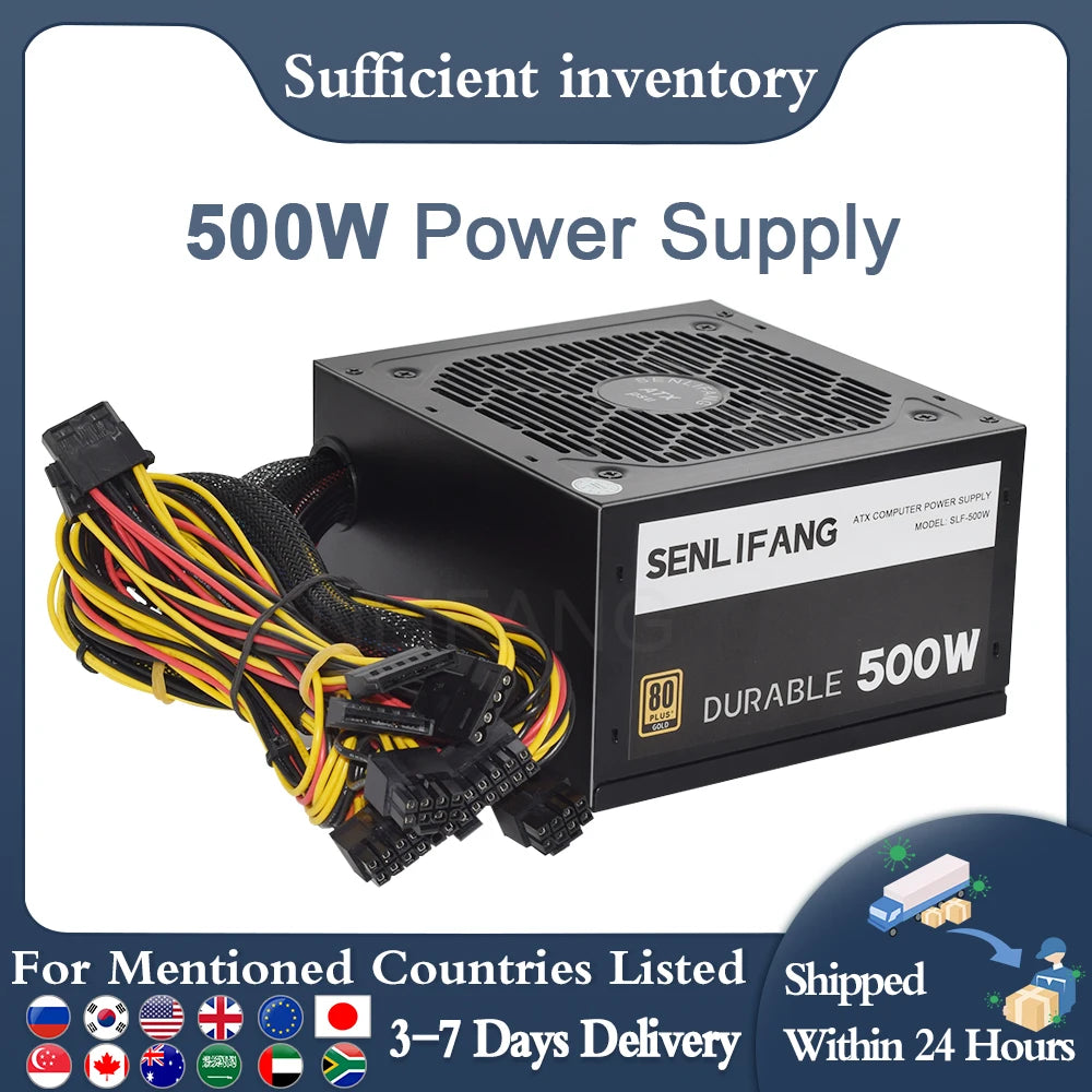 SENLIFANG 500W PC Power Supply ATX Active PFC Mute 120mm Fan 24Pin 12V Unit Gaming Quiet Desktop Computer PSU 100-240V