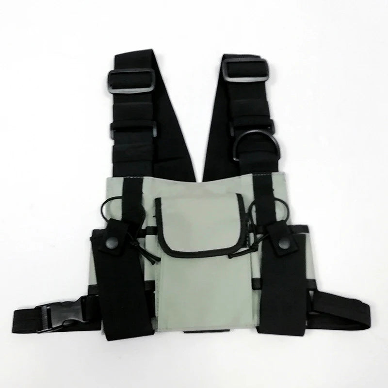 Beg Dada Taktikal Berfungsi untuk Lelaki Fesyen Peluru Hip Hop Vest Beg Streetwear Beg Pinggang Uniseks Beg Rig Dada Hitam 899 