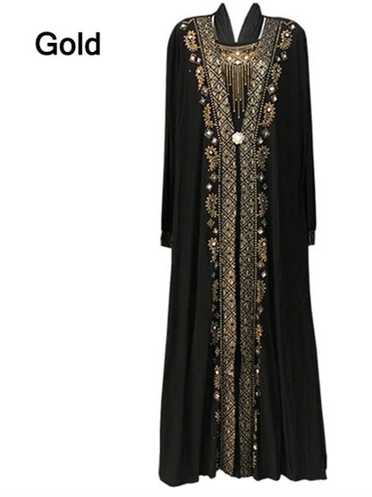 Dubai Arab Islam Abaya Wanita Muslim Gaun Panjang Manik-manik Manik-manik Jubah Kaftan Elegan Splice Maxi Gaun Pakaian Islam Kaftan 