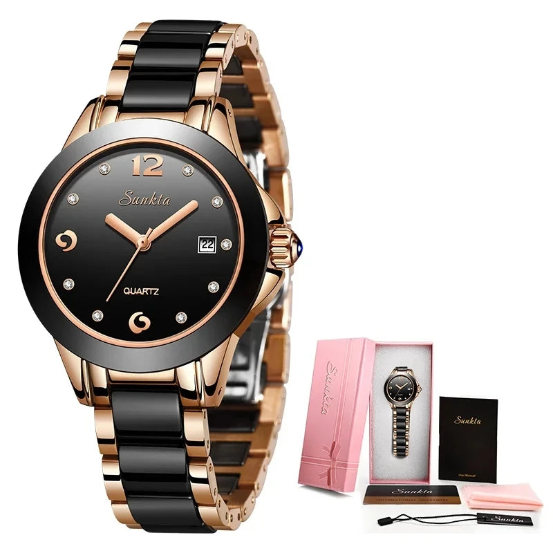 New LIGE Fashion Women Ceramic Watches Brand Luxury Ladies Watches Waterproof Quartz Bracelet Watch Woman Date Clock reloj mujer