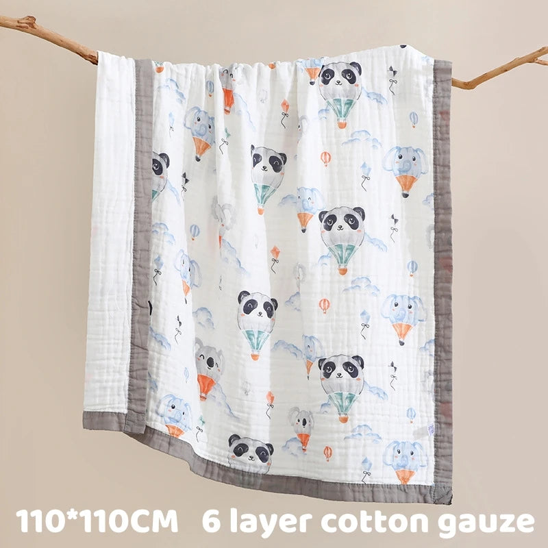 Newborn Baby Bath Towel Muslin 100% Cotton 6 Layer Gauze Skin-friendly Infant Washcloth Bathrobe Baby Wrap Blanket Shower Towel