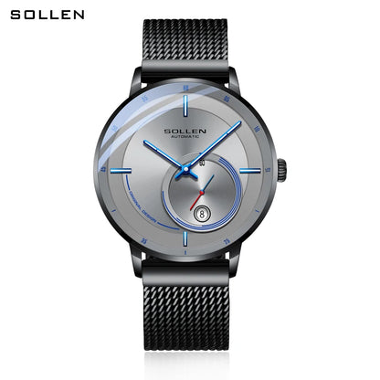 Solon Fashion Watch Men's Mechanical Watch Fully Automatic Mechanical Movement Watch Steel Belt Calendar Trendy Fashion Men's Wa