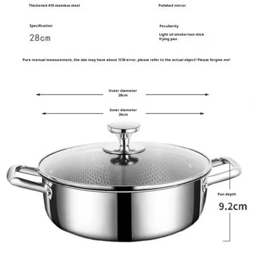 410 Stainless Steel Soup Pot Honeycomb Non-stick Pot with lid Household Hot Pot Induction Cooker Gas Stove Universal Soup Pot