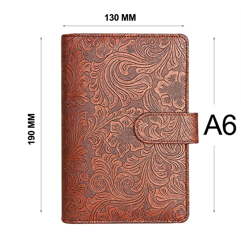 A5 A6 Notebook Cover Metal Color 6 Ring Binder PU Clip-on Notebook Leather Loose Leaf  Notebooks Journal Stationery