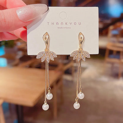 Anting-anting Panjang Rumbai Kupu-kupu Mutiara Kristal Biru Berlebihan Untuk Wanita Anting-anting Fesyen Korea Hadiah Barang Kemas Hari Lahir Harian 