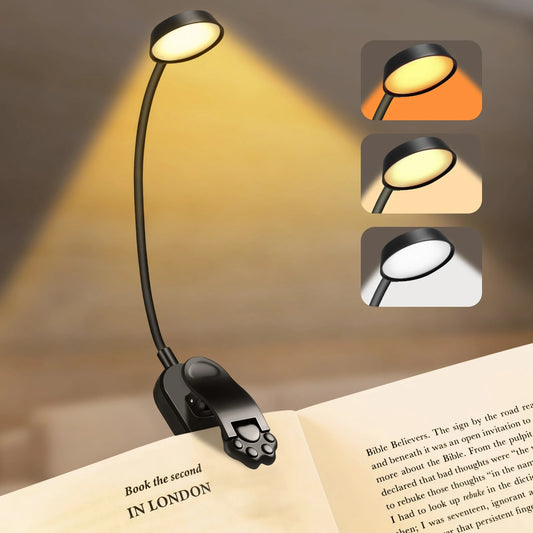 LED dimmable wireless desk lamp, USB rechargeable reading light, LED night light, laptop light, foldable book clip light