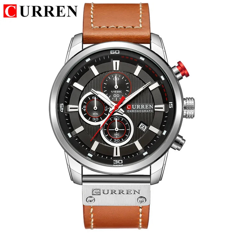 CURREN 8291 Luxury Brand Men's Quartz Watch Leather Strap Calendar Chronograph Sports Waterproof Business Casual Male Watches