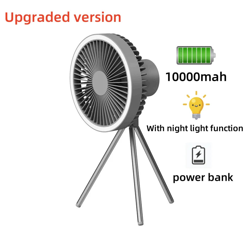Kipas Perkhemahan Tripod Mudah Alih Baharu 10000mAh USB Boleh Dicas semula Pelbagai fungsi Khemah Luaran Mini Tanpa Wayar Kipas Elektrik 