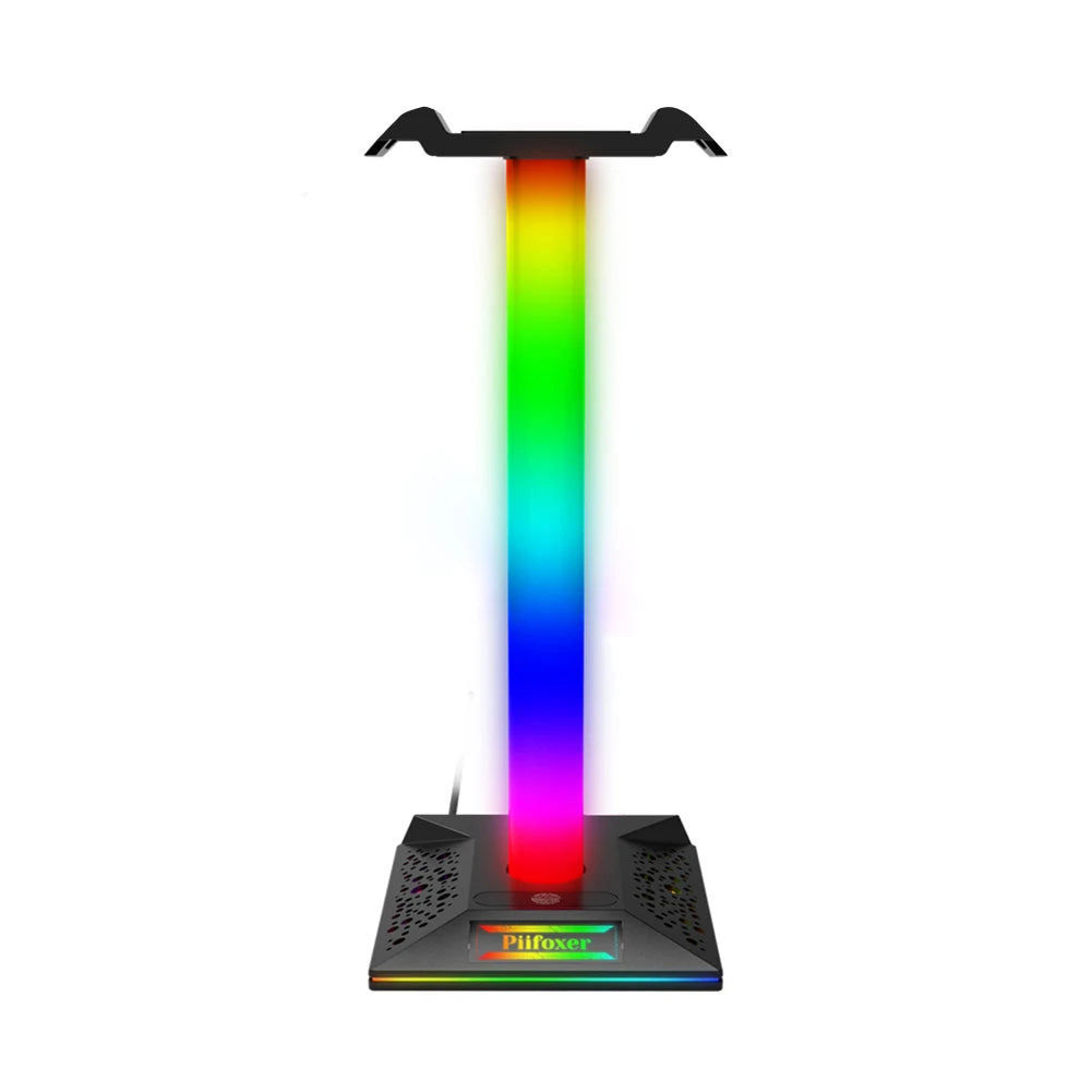 RGB Gaming Headphone Stand 10 Lighting Effects Dual USB Port 3.5mm Audio Port Desktop Gaming Headset Holder Hanger for Gamer PC