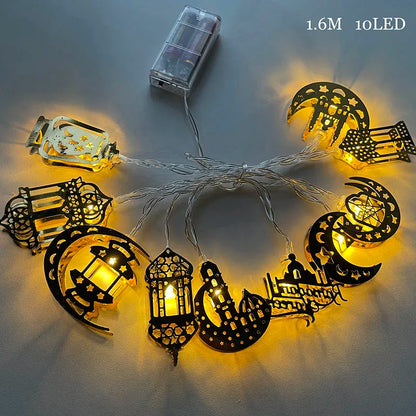 Ramadan Star Moon Castle Lampu Rentetan LED Eid Mubarak Hadiah Islam Muslim Ramadan Kareem Hiasan untuk Pesta Aidilfitri di Rumah 