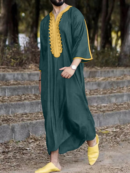 Kaftan Islam Pakaian Lelaki Muslim Maghribi Kaftan Bordir Tangan Longgar dan Bernafas Djellaba Abaya Thobe untuk Lelaki Musim Panas 2023 