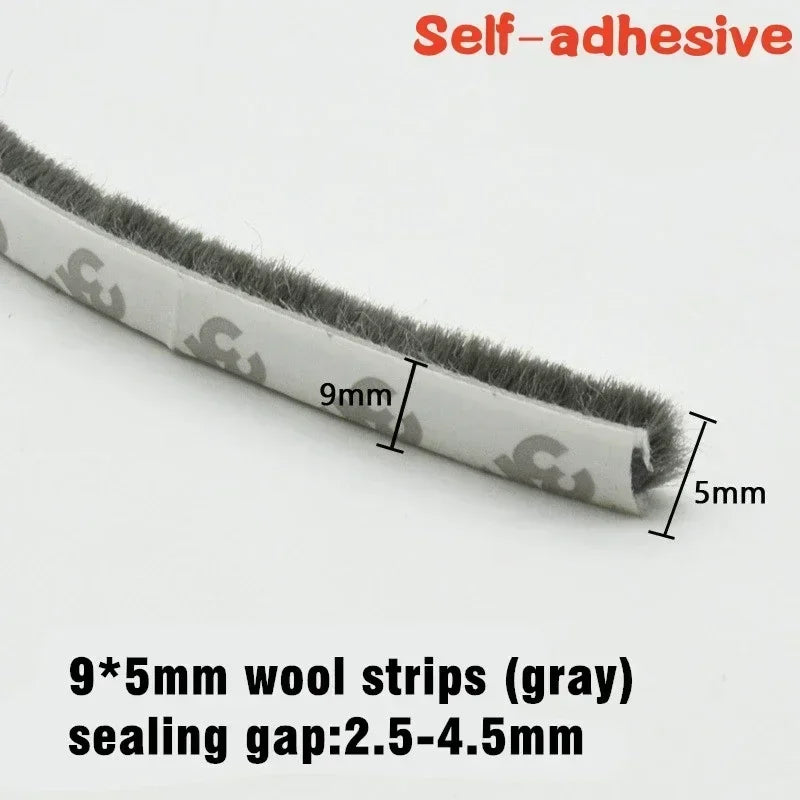 10M  Sealing Brush Strip Aluminium Alloy Door Window Soundproof Weather Stripping Seal for Dustproof Groove Gap Filler Blocker