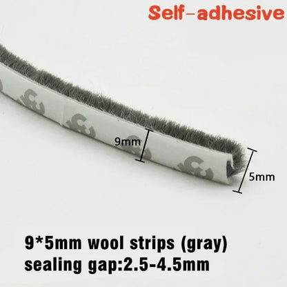 10M  Sealing Brush Strip Aluminium Alloy Door Window Soundproof Weather Stripping Seal for Dustproof Groove Gap Filler Blocker