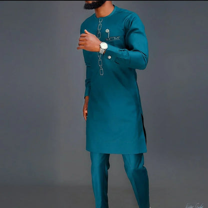 Pakaian Afrika untuk Lelaki Pakaian Tradisional Nigeria 2PC Baru Set Suit Perkahwinan Elegan Pakaian Lelaki Islam Agbada Muslim Mewah 