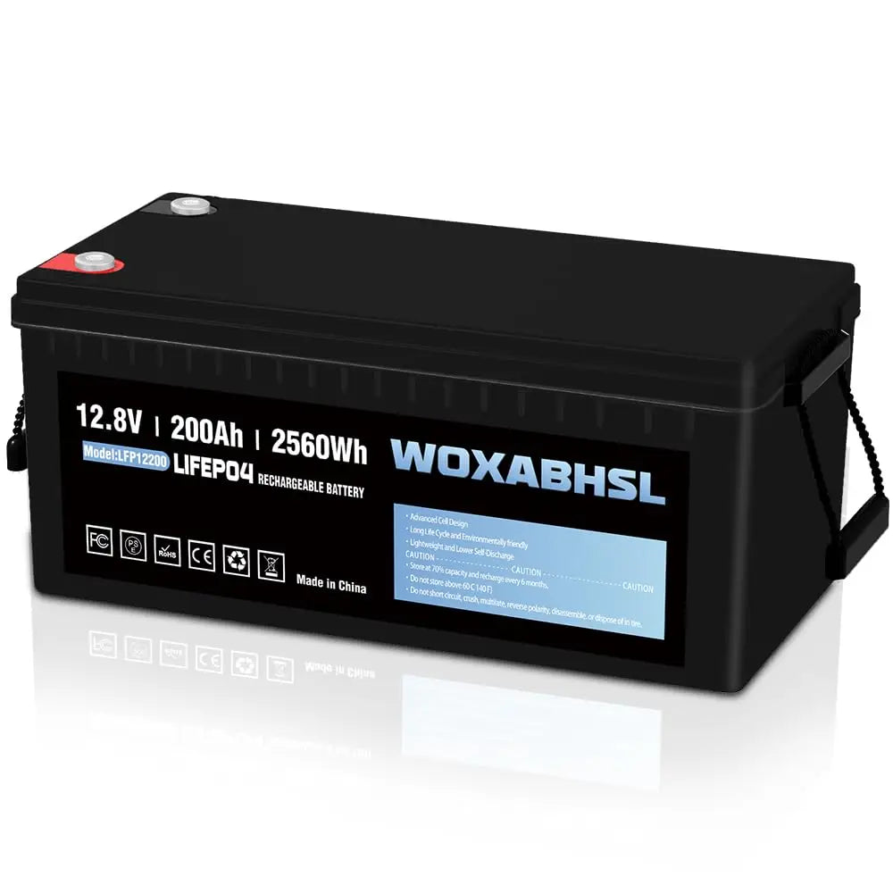 12V 200Ah Plus Lithium LiFePO4 Bateri, BMS 200A Terbina dalam, 4000+ Kitaran Dalam, Output Kuasa Max 2560W, untuk Pencari Ikan Perkhemahan 