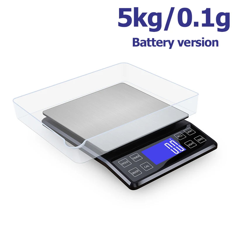 High Precision Kitchen Scale 3kg/5kg/10kg 0.1g Household Food Coffee Balance Waterproof Electronic Scales 50g Weights Scale Pan