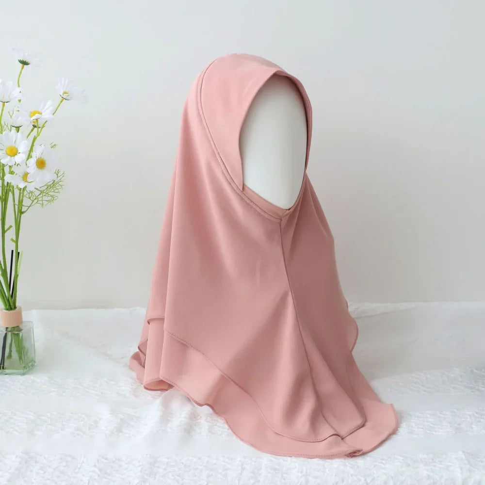 Chiffon Hijab Jersey Hijabs for Women Turban Malay Pullover Headgear Double Layer Solid Color Headscarf Bonnet Hijab Turbante