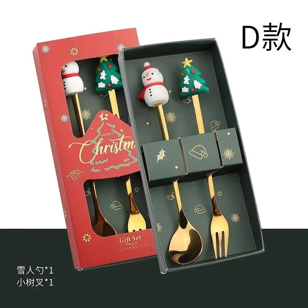 Stainless Steel Spoon,cute Creative Christmas Tree Coffee Mixing Spoon,dessert Fruit Fork,figurine Spoon Fork Cutlery,gift Set