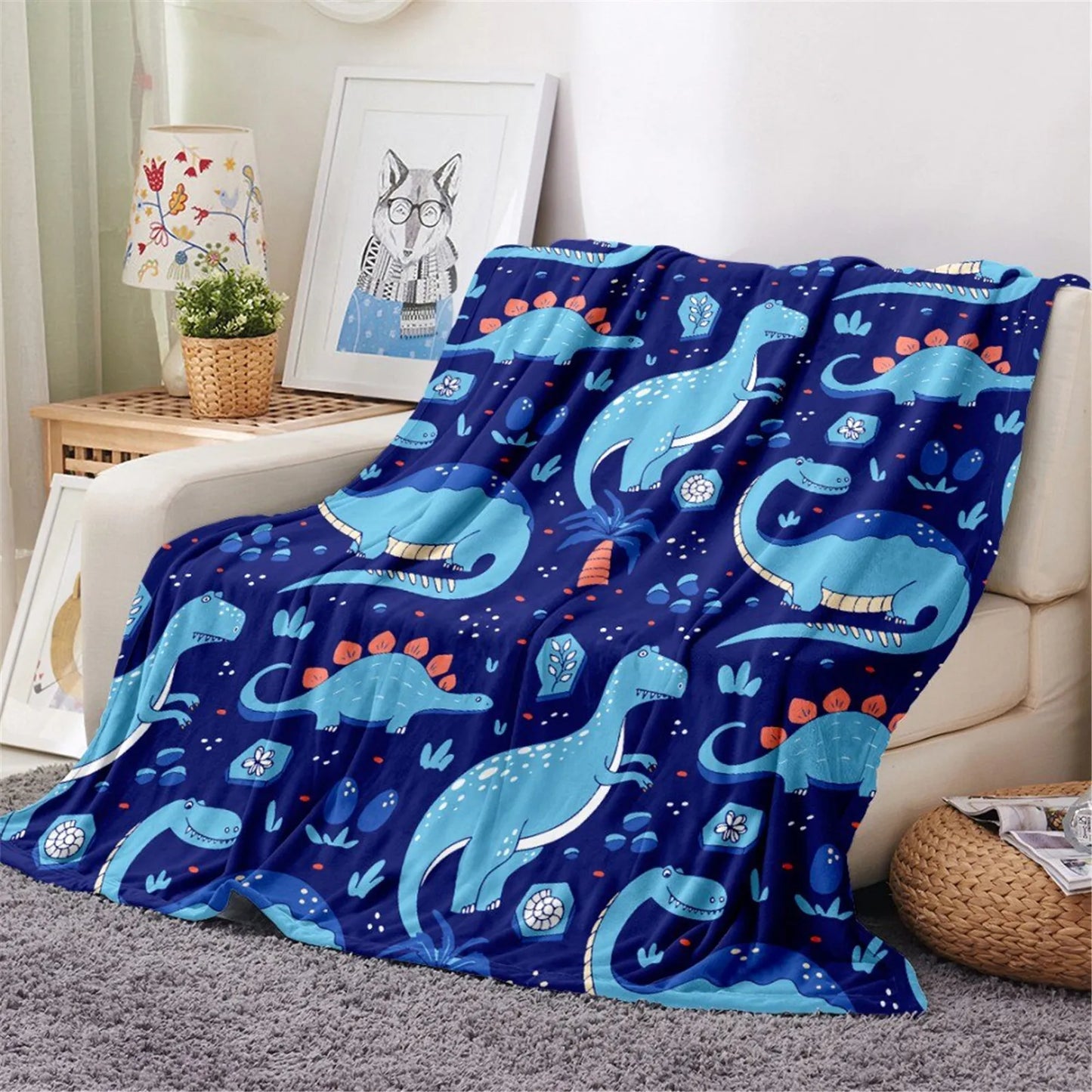 KACISSTY Cartoon Dinosaur Baby Blanket Soft Flannel Throw Blanket for Chair Travel Camping Kids Adults Bed Couch Cover 5 Size