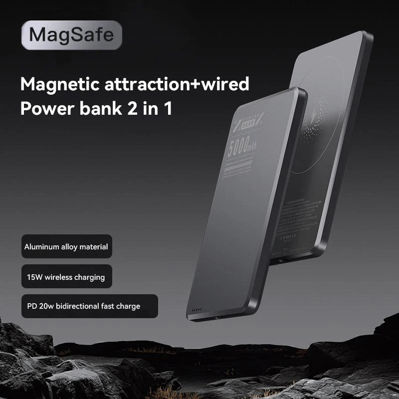 5000mAh Mini Power Bank Qi2 Magnetic Wireless Powerbank Portable Charger Ultra Thin Alloy Fast Charge For Samsung Xiaomi iPhone