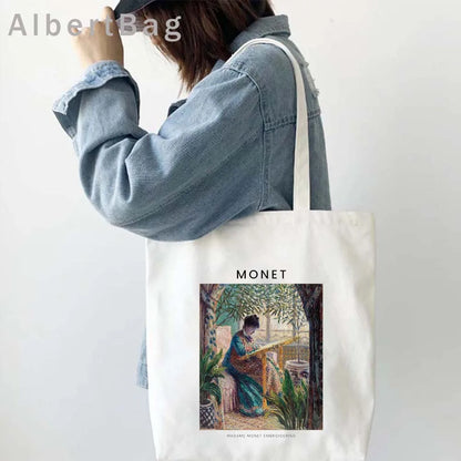 Claude Monet Water Lilies Landscape Watercolor Paintings Shopper Canvas Tote Bag Harajuku Women Shoulder Bag Girl Cotton Handbag
