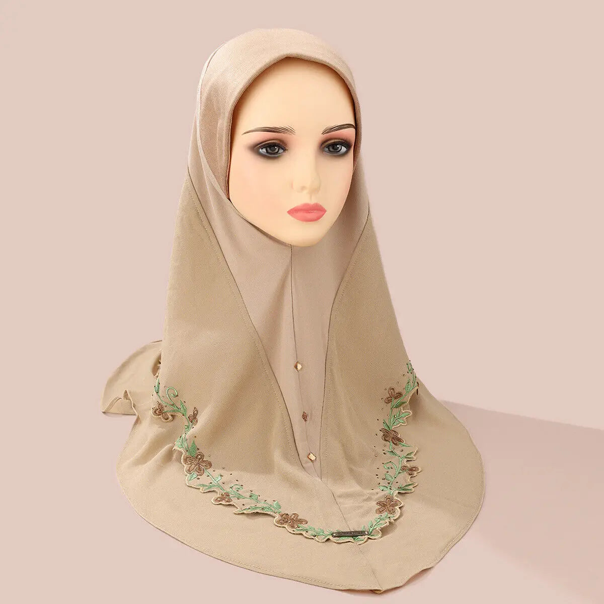 Malaysia Embroidery Floral 2 Layers Instant Hijab Muslim Wear Directly Islamic Shawls Arab Scarf Turban