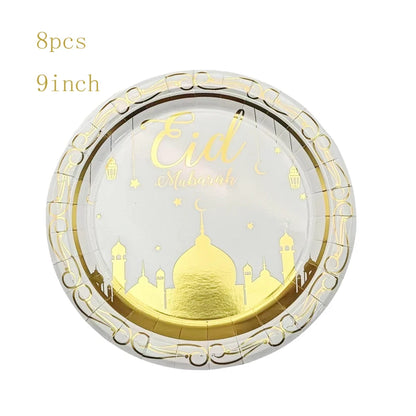 Eid Mubarak Pinggan Kertas Pakai Cawan Napkin Pesta Haji Muslim Islam Hone Party Ramadan Kareem Bekalan Hiasan Meja 
