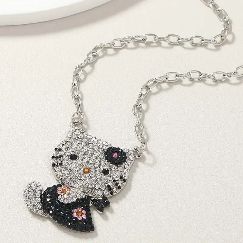 Hello Kitty Necklace Sanrio Anime Character Pink Peach Heart Crystal Cat Push-Pull Bracelet Pendant Couple Decoration Girl Gift