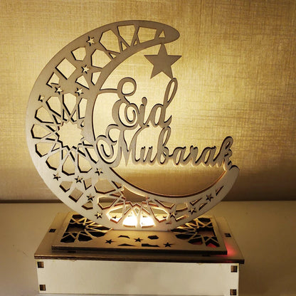 Eid Mubarak Decor Ornament Light Ramadan Decoration Eid Kareem Wooden Pendant for Home Ramadan Mubarak Islamic Muslim Party Gift
