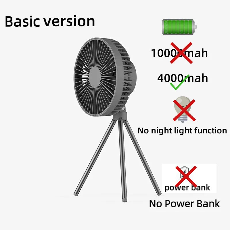 Kipas Perkhemahan Tripod Mudah Alih Baharu 10000mAh USB Boleh Dicas semula Pelbagai fungsi Khemah Luaran Mini Tanpa Wayar Kipas Elektrik 