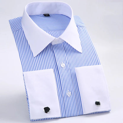 Men's French Cuff Dress Shirt  Long Sleeve Formal Business Buttons Male Shirts Regular Fit Cufflinks Shirt Plus size 6XL