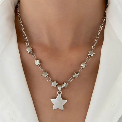 Steel Star Pendant Necklace for Men Women Y2K Hip Hop Cool Hot Girls Beads Chains Choker Korean Fashion Jewelry