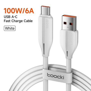 Toocki 6A USB Type C Cable For Huawei Honor 100W Fast Charging Charger USB C Data Cord Cable For Xiaomi USB C Super Charge 1M 2M