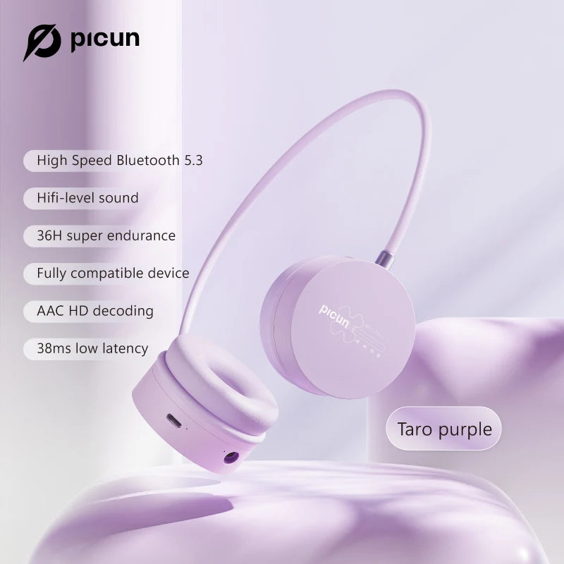 Picun i30 Wireless Headphone HiFI Stereo Lightweight Bluetooth 5.3 Headset with Microphone 36Hrs Playtime for Phone PC Travel