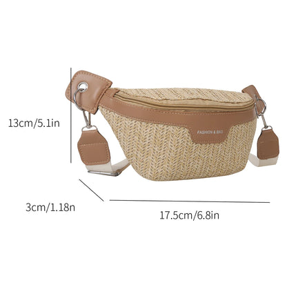 Women's Waist Pack Straw Woven Ladies Shoulder Sling Crossbody Bags for Women 2023 Summer Fanny Pack Purse Female Belt Chest Bag