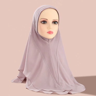 Muslim Ladies Hijab Middle Eastern Three-color Headscarf Chiffon Double-layer Ethnic Pullover Headscarf Malay Hijab Gauze Hat