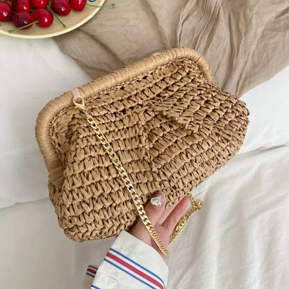 Gusure Summer Designer Shoulder Crossbody Bag Straw Weaving Clutch Purse  Women Dumpling Crossbody Beach Bag Fashon Cloud Pouch