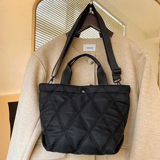 Ladies Diamond Lattice Tote Bag Large Capacity Padded Crossbody Bag Soft Simple Satchel Bag Adjustable Strap Single Shoulder Bag
