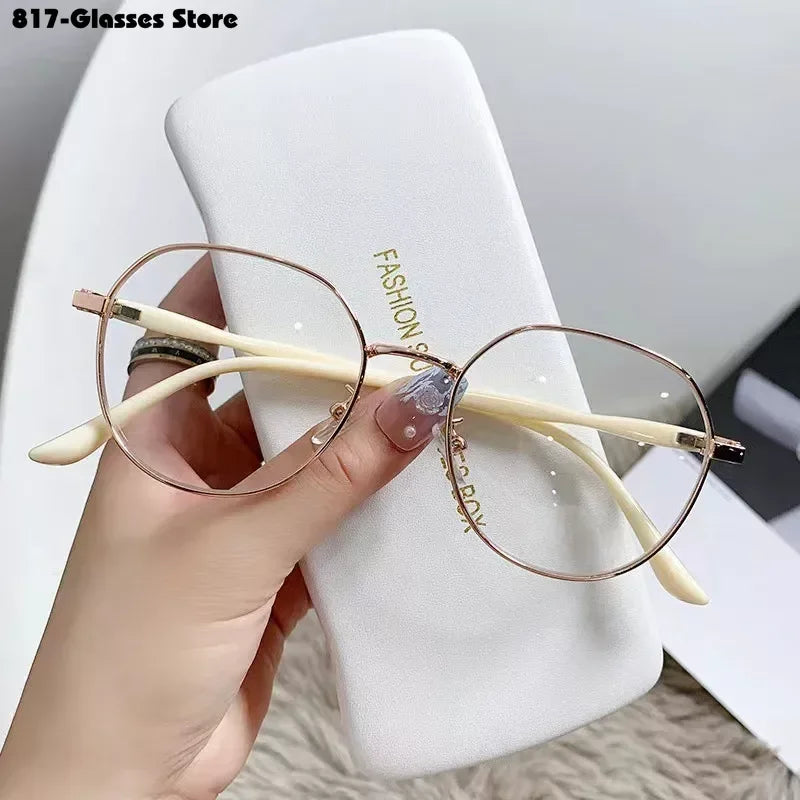 New Metal Myopia Glasses Fashion Transparent  Retro Round Eyeglass Frame Minus Sight Eyeglasses -4.0