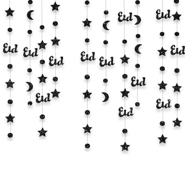Kertas Berkilauan Emas Bintang Bulan Kalungan Pita Eid Mubarak Hiasan Gantung Ramadan Kareem Hiasan Sepanduk Perlengkapan Pesta Muslim 