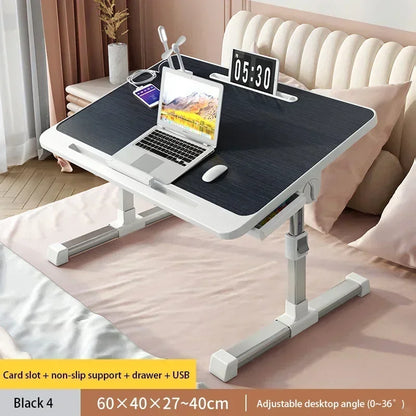 Foldable Lift Laptop Desk for Bed Adjustable Stand Portable Lap Table Breakfast Tray Desk with Drawer for Eating Working Gaming