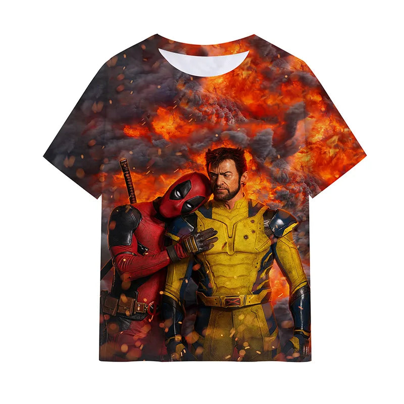 New Marvel Men's T-shirt Deadpool Wolverine 3D Printed Short Sleeve Fashion Oversized T-shirt Casual Street Trend Men's Clothing