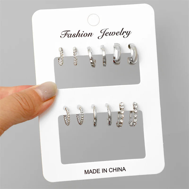 Gold Color Vintage Circle Hoop Earrings for Women Girls Simple Fashion Geometric Drop Earring Set New Trendy Jewelry Party Gifts