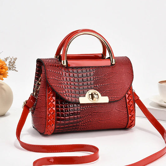 Beg Satchel Pemegang Atas Fesyen, Beg Crossbody Corak Buaya, Beg Tangan Elegan Wanita, Beg Bahu &amp; Dompet 