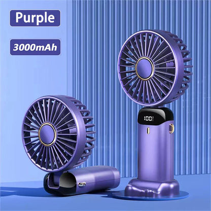 4000mAh Handheld Mini Fan Foldable Portable Neck Hanging Fans 5 Speed USB Rechargeable Fan with Phone Stand and Display Screen