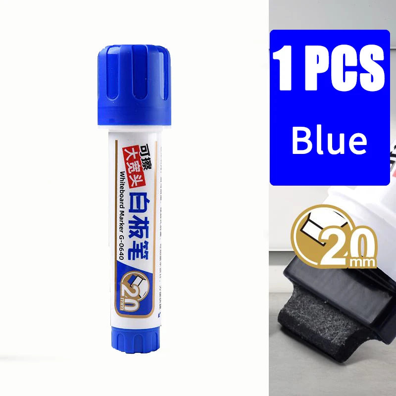 Penanda Papan Putih Nib Besar 20mm Petua Rata untuk Keterlihatan Jelas Dakwat boleh isi semula Padam Kering Penanda JUMBO Hitam Merah Biru 