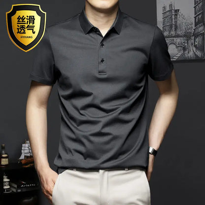 Summer Ice Silk Cotton Polo Shirt Men High Quality Plus Size Short sleeve Tops Breathable Business Polos Men's Casual T-shirt