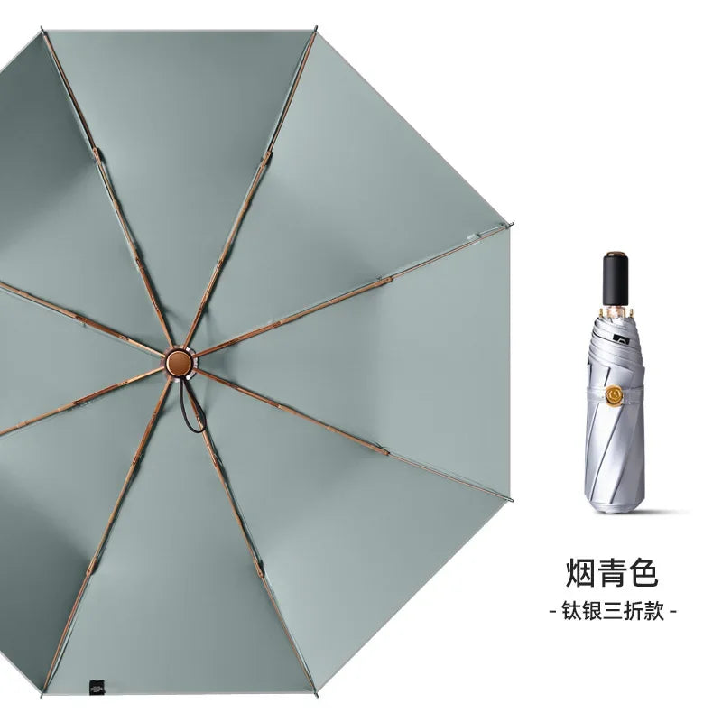 Sunshade Folding Umbrella for Women, Thickened Titanium Silver Cloths, Anti Sun UV, Windproof Waterproof, Rain Umbrellas Parasol