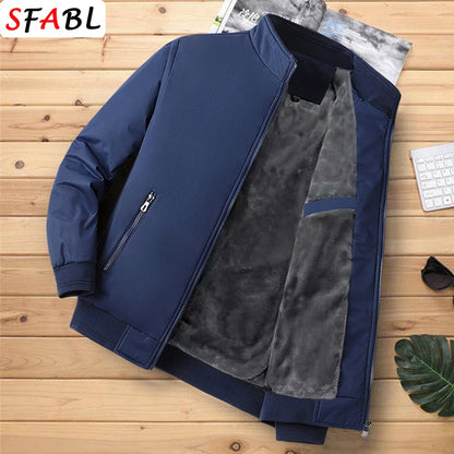 Thick Warm Fleece Lining Jacket Men Winter Solid Color Jackets for Men Casual Outerwear Coat Autumn Luxury Business Jacket Men