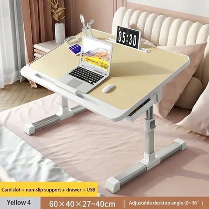 Foldable Lift Laptop Desk for Bed Adjustable Stand Portable Lap Table Breakfast Tray Desk with Drawer for Eating Working Gaming